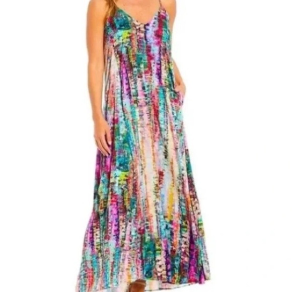 Nicole Miller Kaleidoscope Watercolor Satin Maxi Dress🪷 - Picture 2 of 2